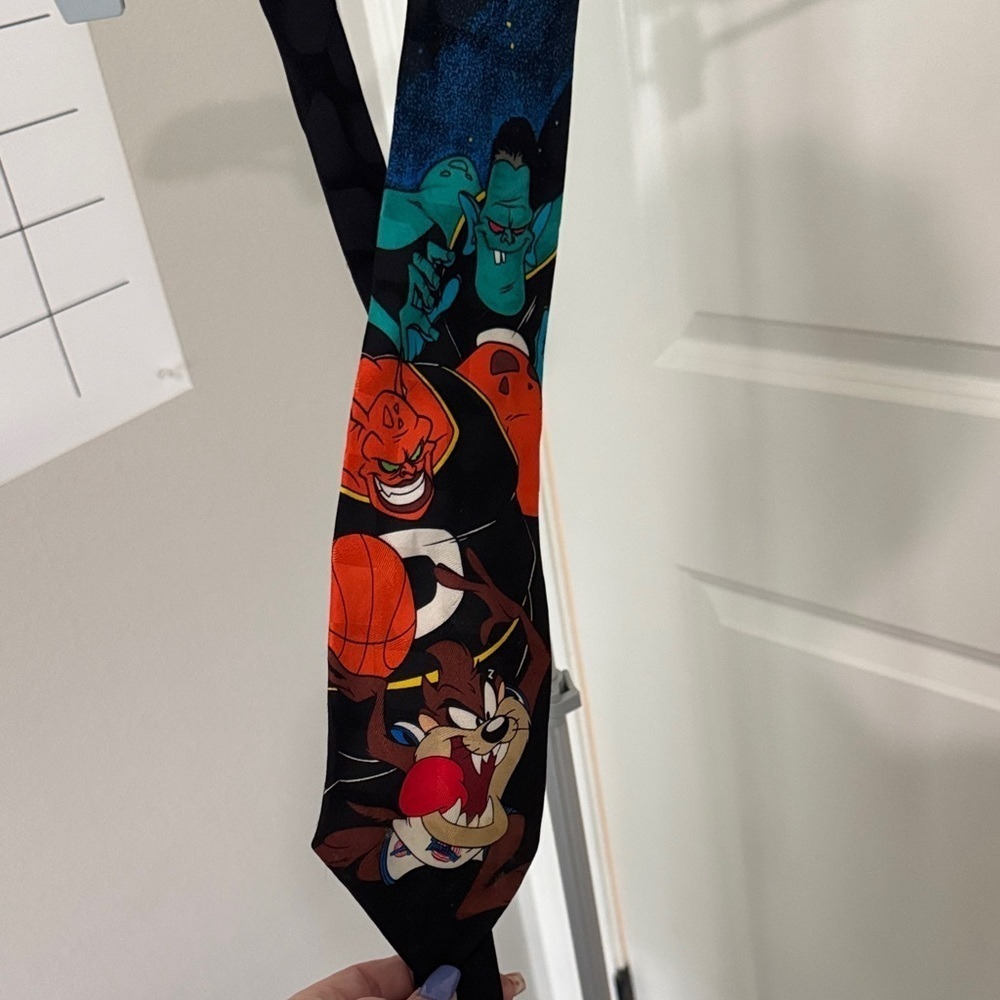 Vintage Warner Bros. Space Jam 1996 Cartoon Character Tie - Black and Blue